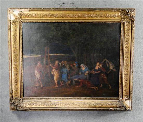 Appraisal: Oil on Canvas of a Procession Repaired tear with significant