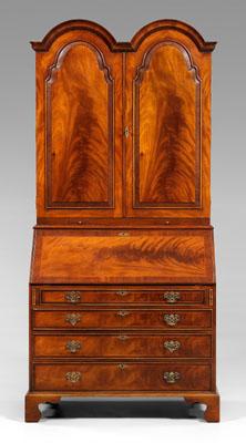 Appraisal: William and Mary style desk bookcase upper case with double-arched