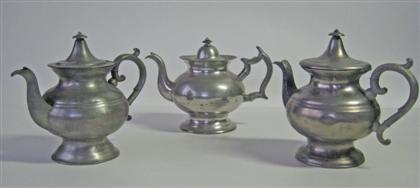 Appraisal: Three pewter teapots l c ny and james munson The