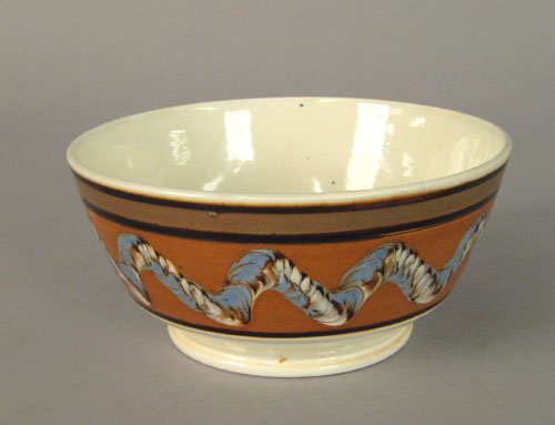 Appraisal: Mocha bowl th c with earthworm decoration h dia