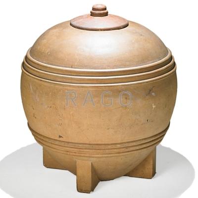 Appraisal: STYLE OF FRANK LLOYD WRIGHT Massive covered terra cotta jar