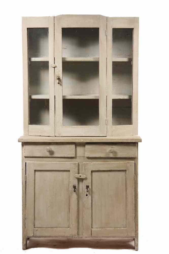 Appraisal: PAINTED COUNTRY CUPBOARD - Grey Painted Pine Country Step-Back Cupboard