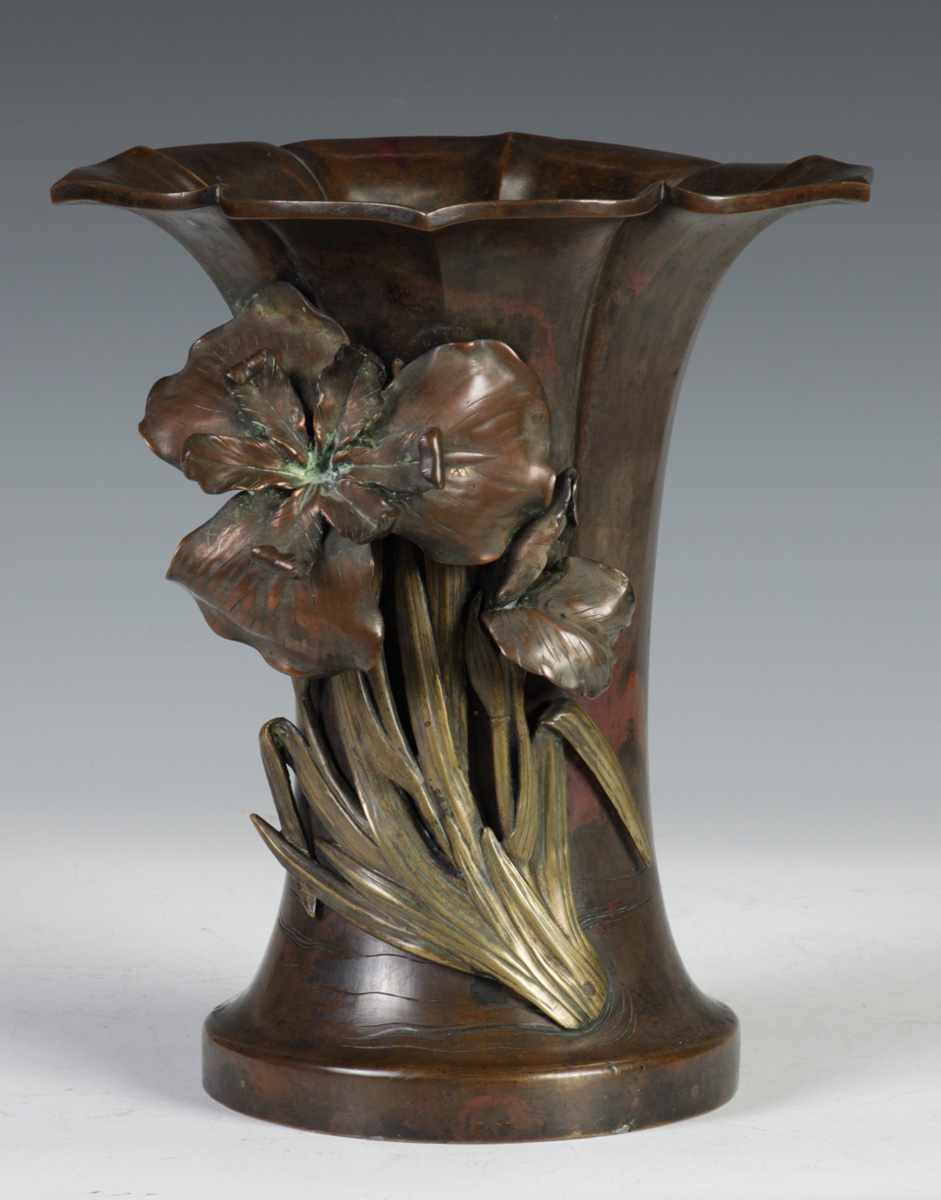 Appraisal: Japanese Bronze Mixed Metal Vase C With water lily Condition