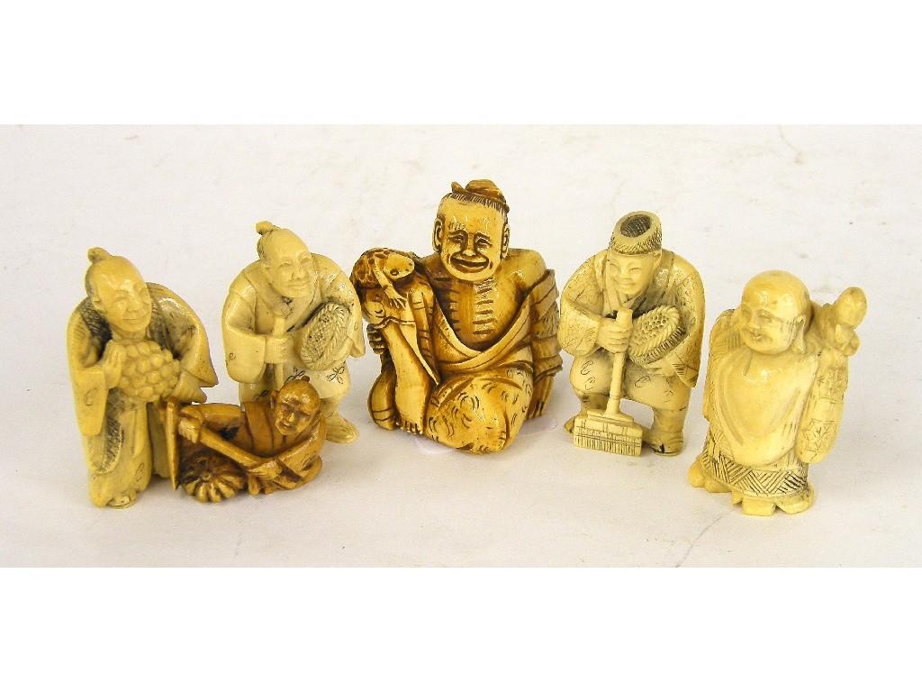 Appraisal: Six various netsuke carved as sages and elderly gentlemen