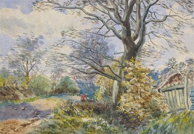 Appraisal: After David Cox A woman gathering wood by a cottage