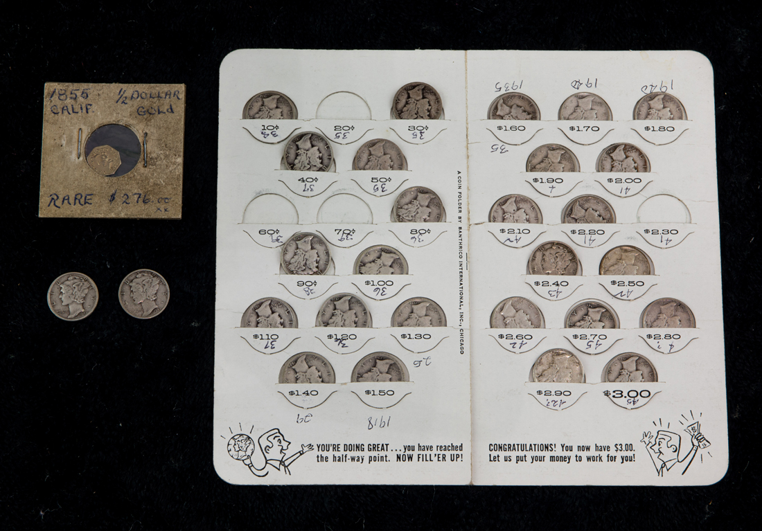 Appraisal: COLLECTION OF MERCURY DIMES AND A GOLD DOLLAR COIN Collection