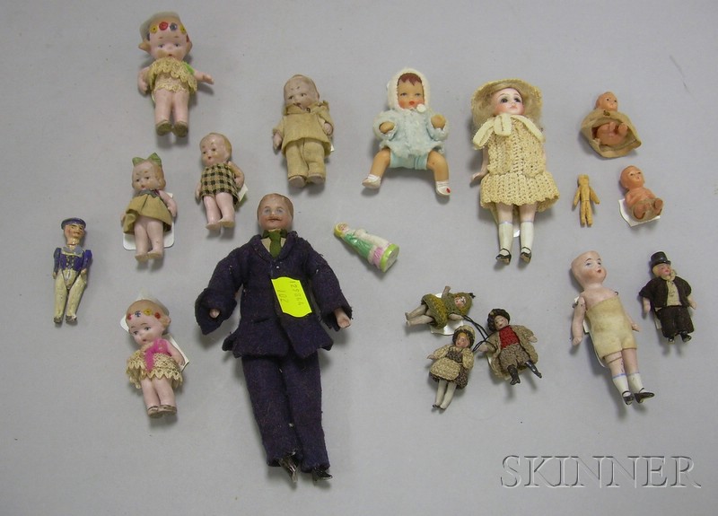 Appraisal: Sixteen Assorted Miniature Bisque and Composition Dolls and Figures