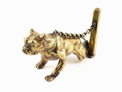 Appraisal: A gilt bronze model of a dog tethered to a