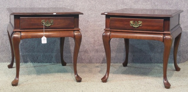 Appraisal: Pair Cherry End TablesEach with single drawer and cabriole legs