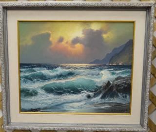 Appraisal: Alexander Dzigurski - oil on canvas Rocky Shore Seascape signed