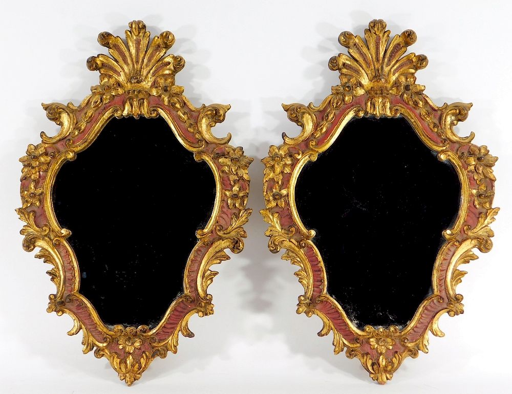 Appraisal: PR Italian Florentine Carved Gilt Wood Hall Mirror Italy Early