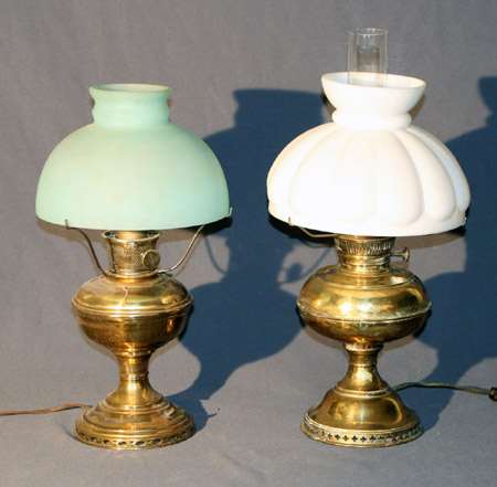 Appraisal: Two Victorian Brass and Frosted Glass Oil Lamps Circa With