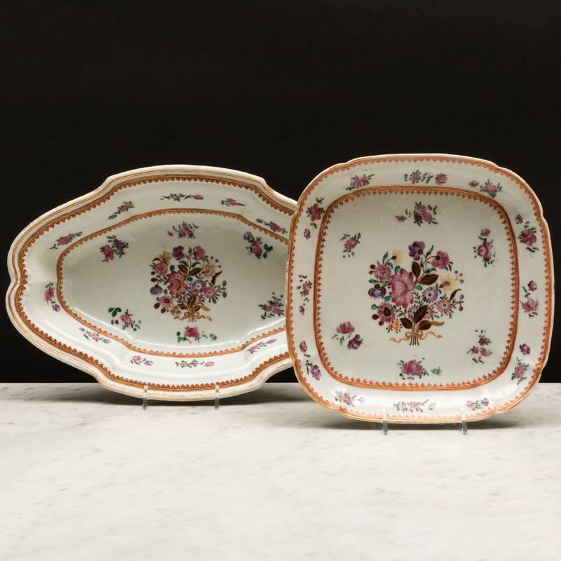 Appraisal: Chinese Export Famille Rose Porcelain Shaped Oval Basin and a