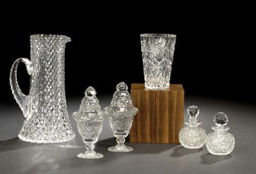 Appraisal: Group of Three Cut Glass Items consisting of a pair