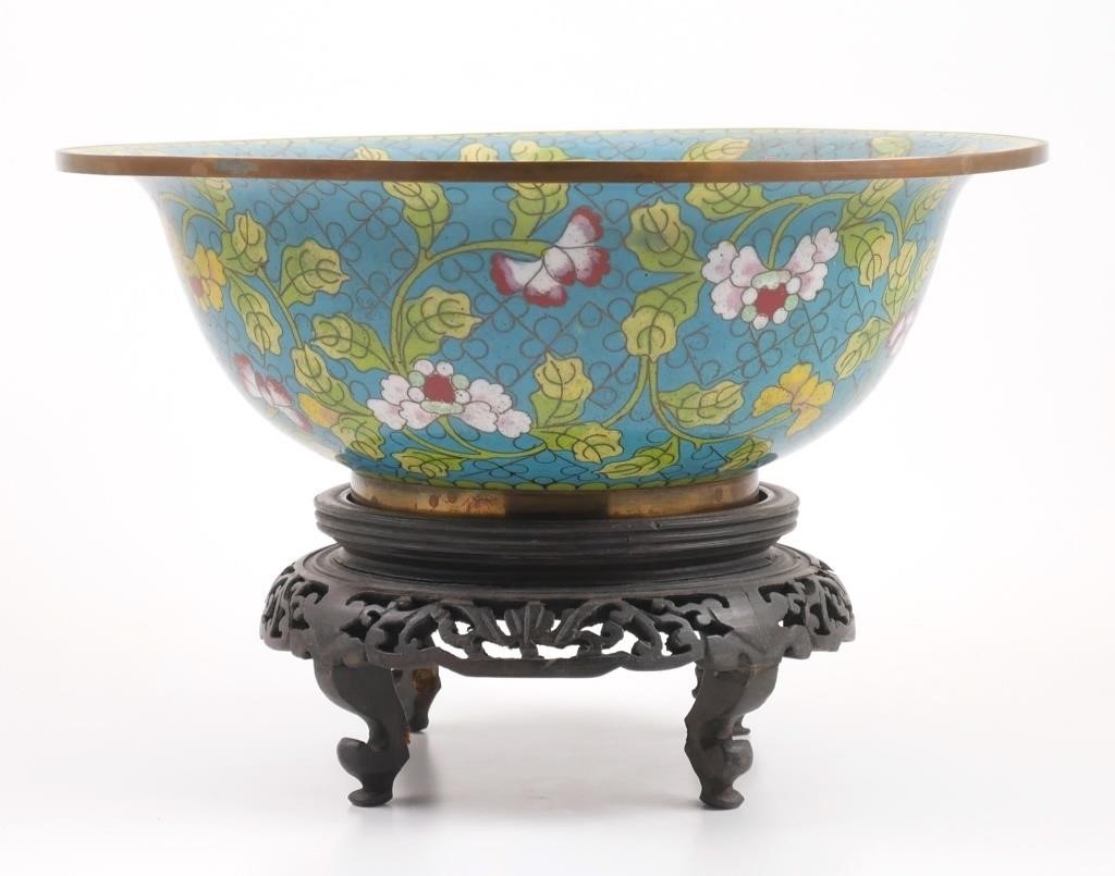 Appraisal: Chinese cloisonn bowl with lotus and other flowers on a