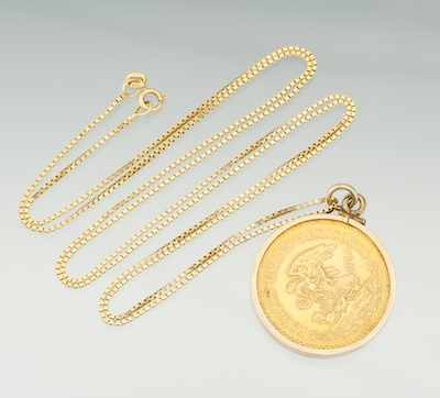 Appraisal: A Mexican Peso Gold Coin Pendant on Chain Mexican Peso