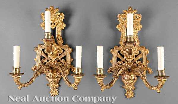 Appraisal: A Pair of French Renaissance Revival Gilt Bronze Three-Light Sconces