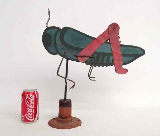 Appraisal: C 's painted wooden folk art grasshopper garden figure Found