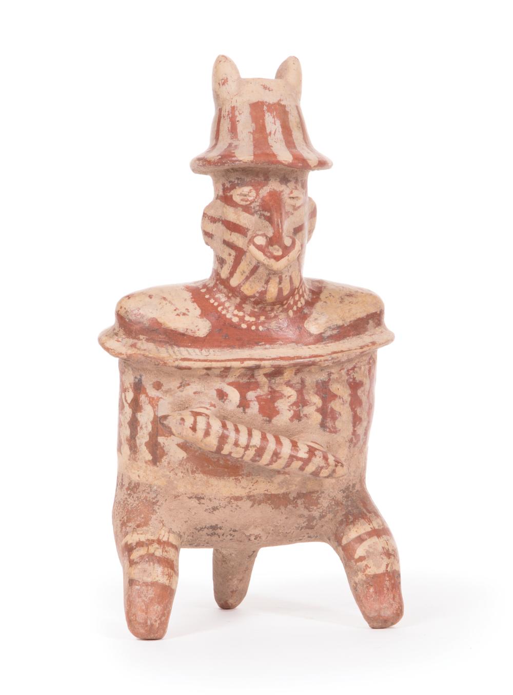 Appraisal: Nayarit Earthenware Warrior Figure c BCE- CE the squatting figure