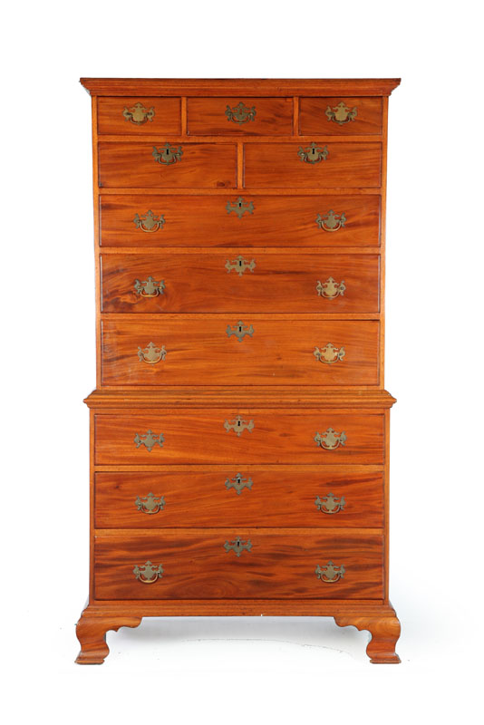 Appraisal: CHIPPENDALE CHEST-ON-CHEST American nd half- th century mahogany pine and