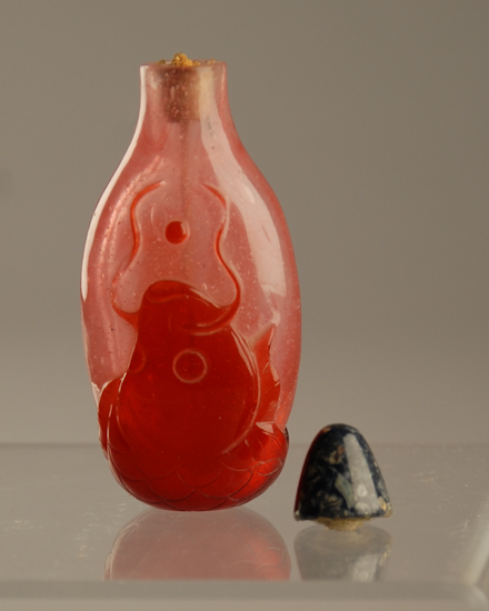 Appraisal: A th C Cameo Carved Peking Glass Snuff Bottle having