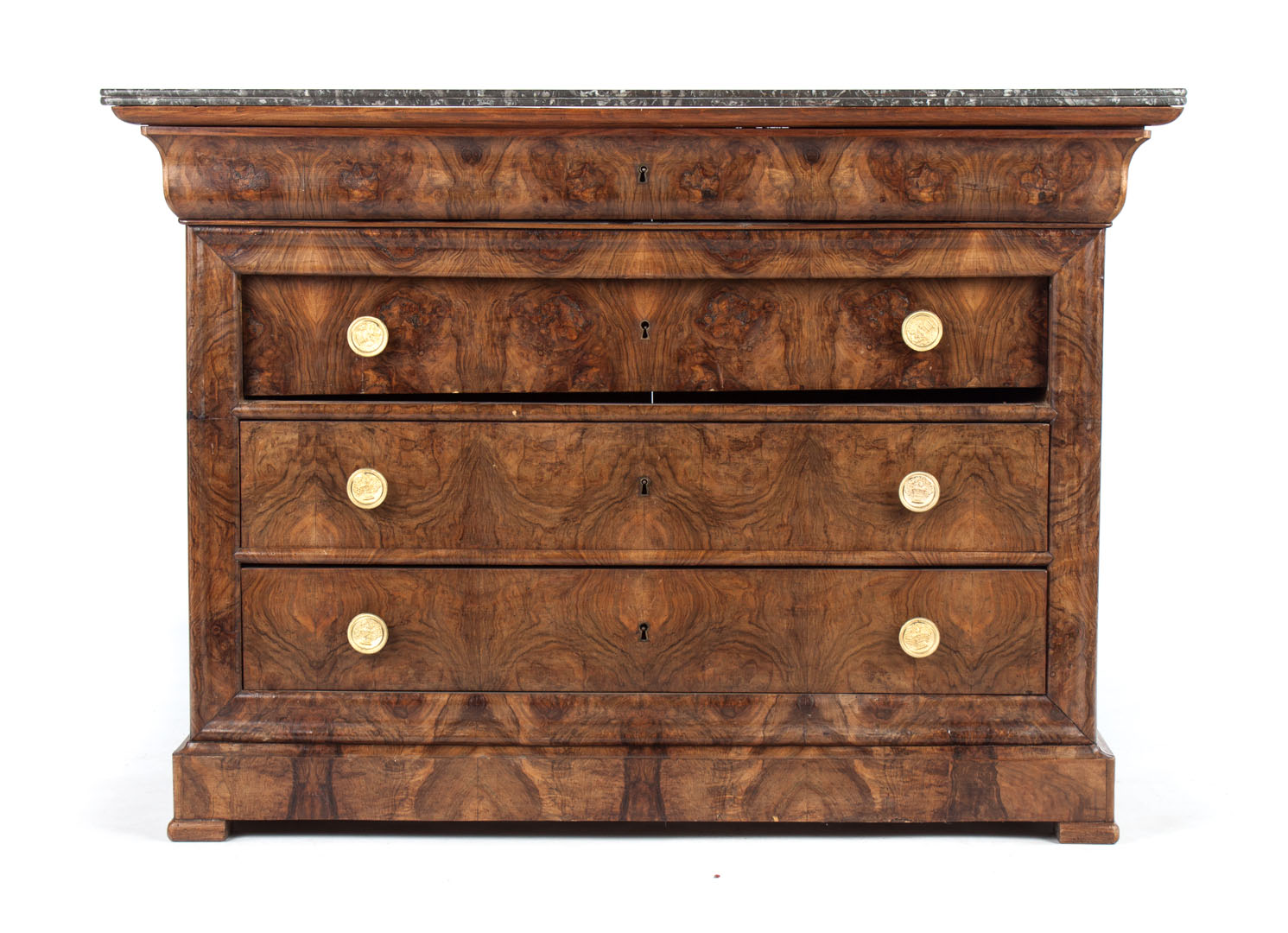 Appraisal: Louis Philippe style burl walnut commode th century grey variegated