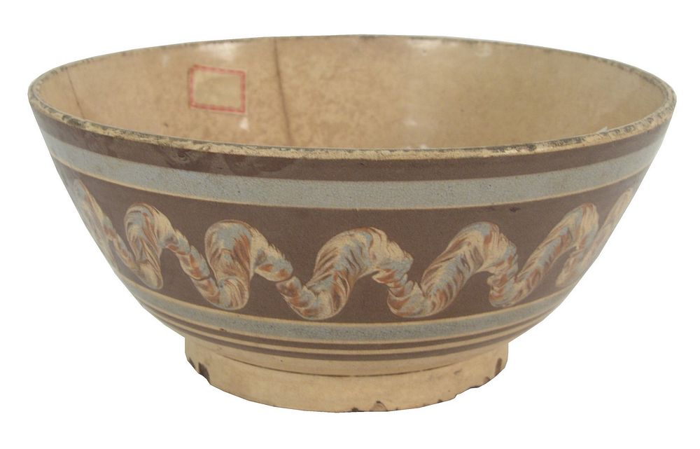 Appraisal: Large Mocha Footed Bowl brown and blue with earthworm decoration