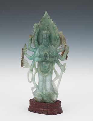 Appraisal: Jadeite Standing Deity Figure Jadeite Bodhisatva figure standing on a