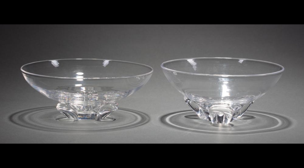 Appraisal: Pair of Vintage Steuben Glass Floret Bowls etched marks designed