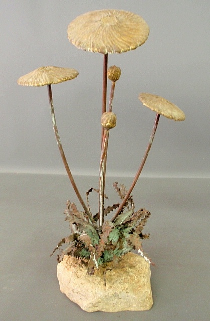 Appraisal: - Copper and brass sculpture of lily pads mounted on