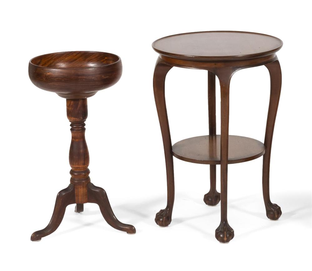 Appraisal: TWO MAHOGANY TABLESTWO MAHOGANY TABLES Chippendale-style tiered table with dish