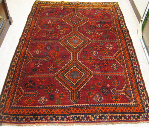 Appraisal: SEMI-ANTIQUE PERSIAN TRIBAL SHIRAZ AREA RUG Fars province southwestern Iran