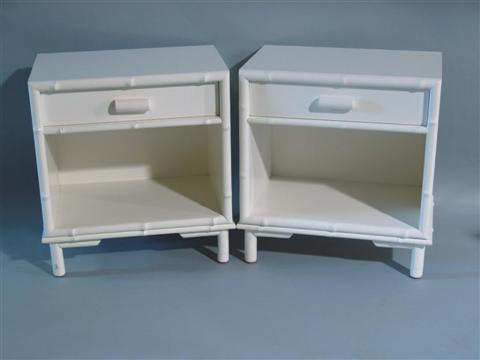 Appraisal: DOROTHY DRAPER STYLE WHITE BEDSIDE TABLES Pair each white painted