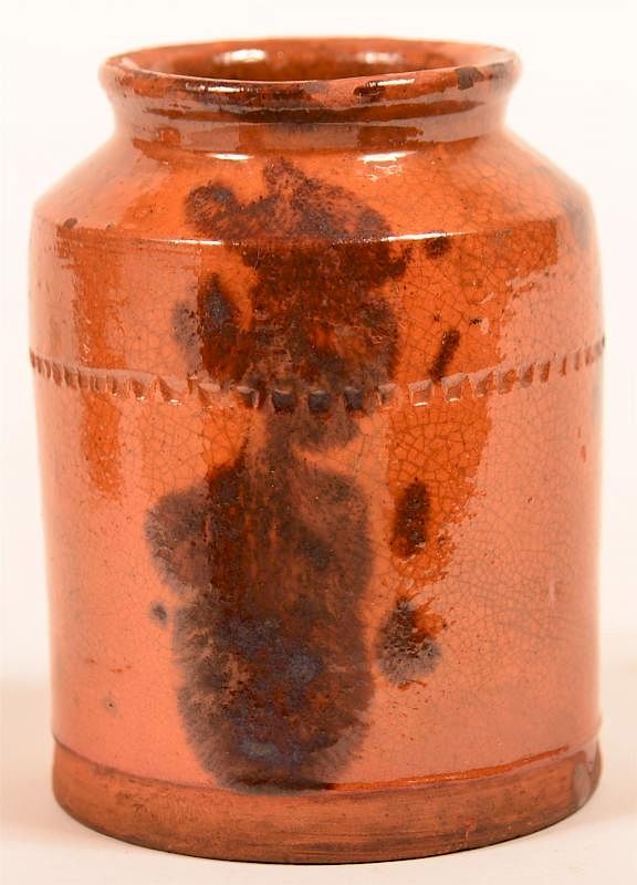 Appraisal: PA Mottle Glazed Redware Small Storage Jar Pennsylvania th Century