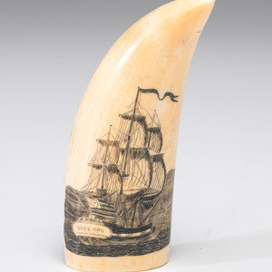 Appraisal: A Scrimshaw Sperm Whale's Tooth th Century decorated with a