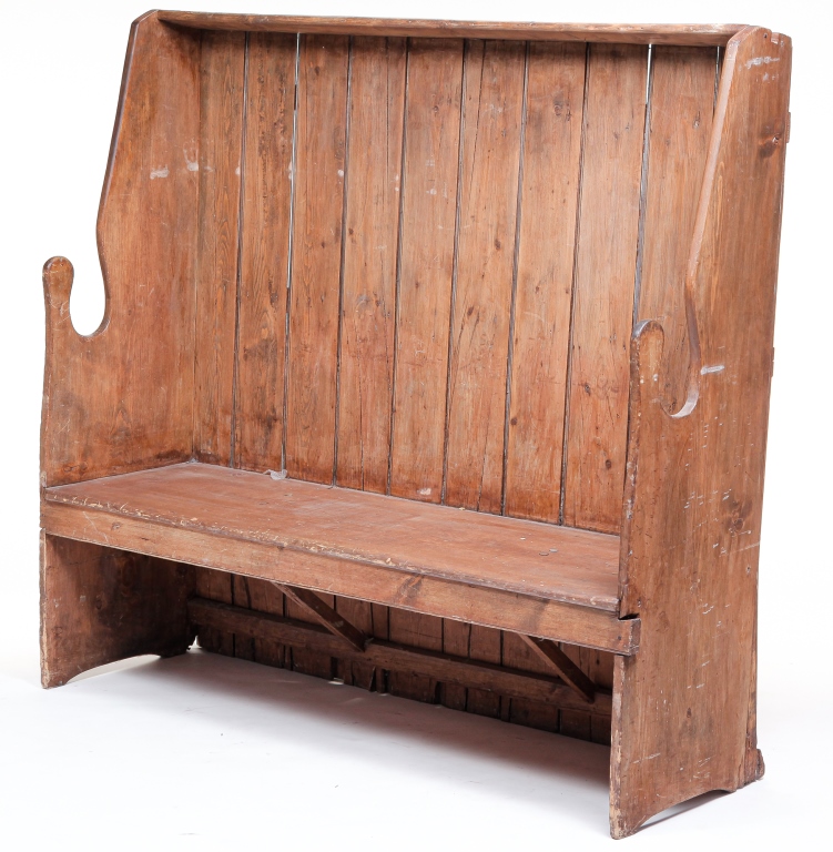 Appraisal: ENGLISH FIRESIDE BENCH First half th century pine Dovetailed frame