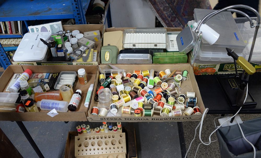 Appraisal: Group of fly and plastic tackle boxes fly tying string