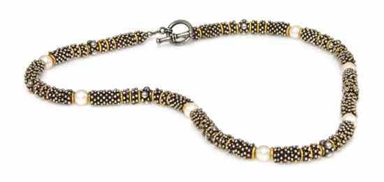 Appraisal: A Sterling Silver Yellow Gold and Cultured Pearl Necklace containing