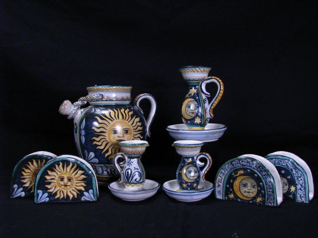 Appraisal: Castelli signed porcelain jug candlesticks and napkin holders designed after