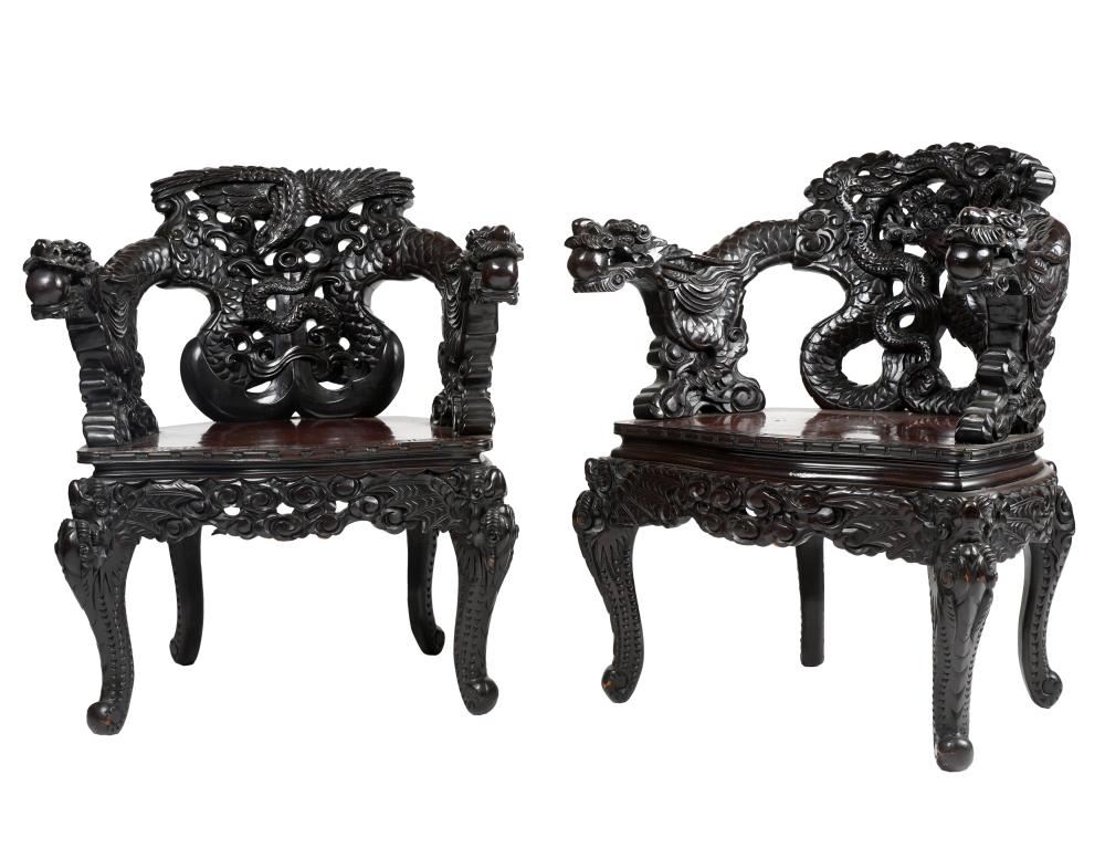 Appraisal: PAIR OF JAPANESE CARVED HARDWOOD ARMCHAIRSMeiji Period Provenance The E