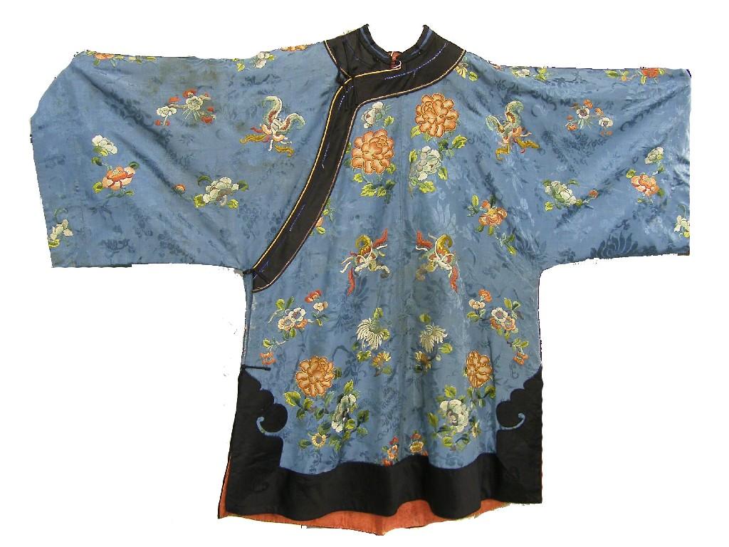 Appraisal: Chinese robe worked overall with chrysanthemums and butterflies in coloured