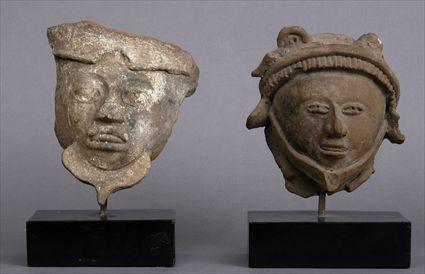 Appraisal: TWO PRE-COLUMBIAN TERRACOTTA HEADS ON STANDS and in Provenance Property