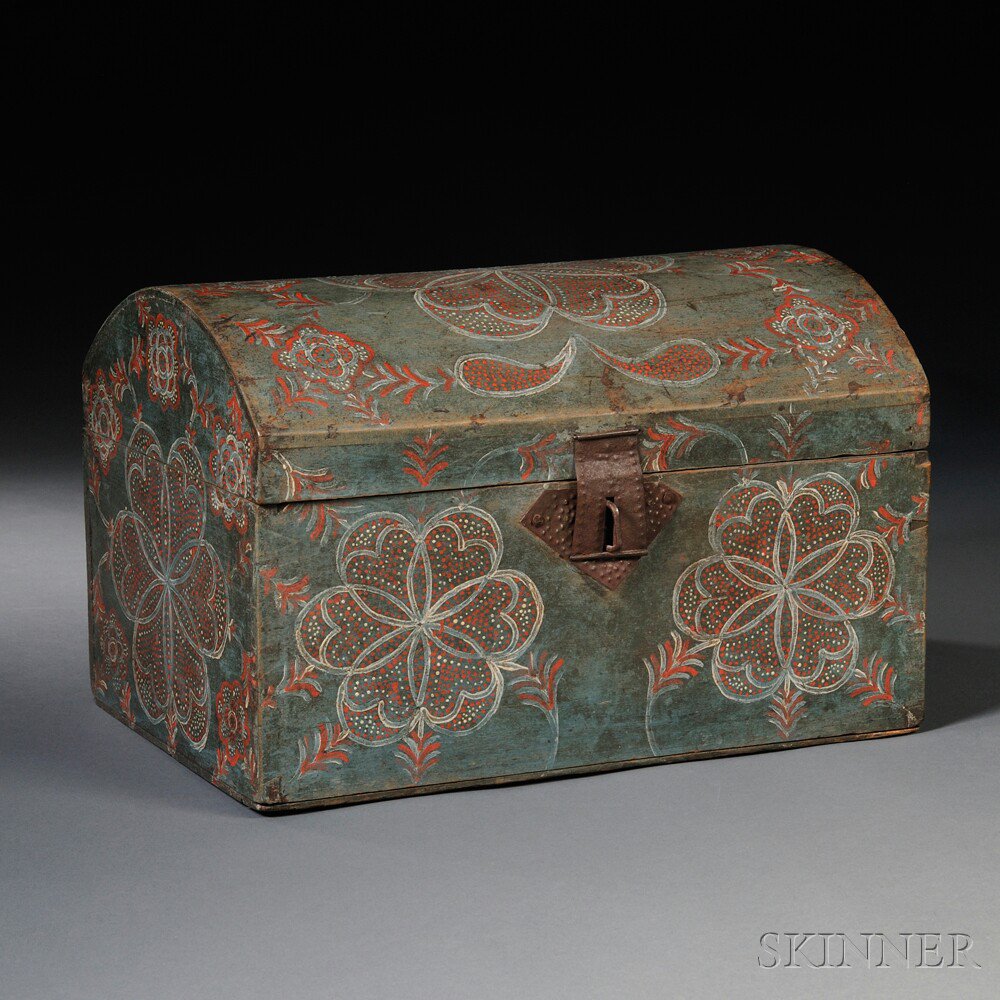 Appraisal: Paint-decorated Dome-top Box attributed to the Compasswork Decorator of Lancaster