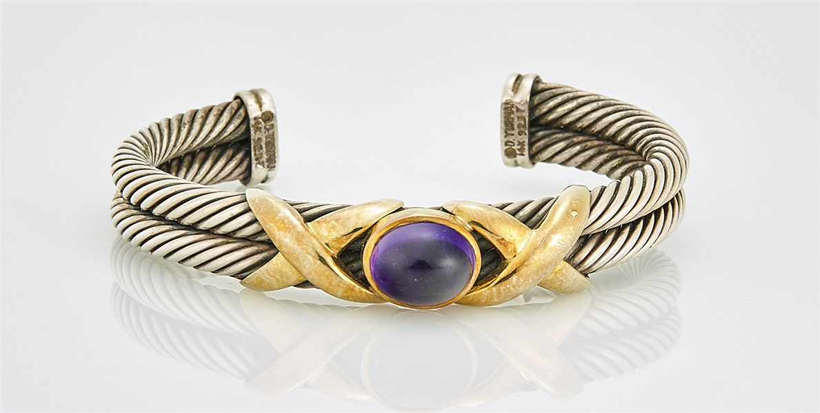 Appraisal: David Yurman bracelet sterling silver k yellow gold and amethyst