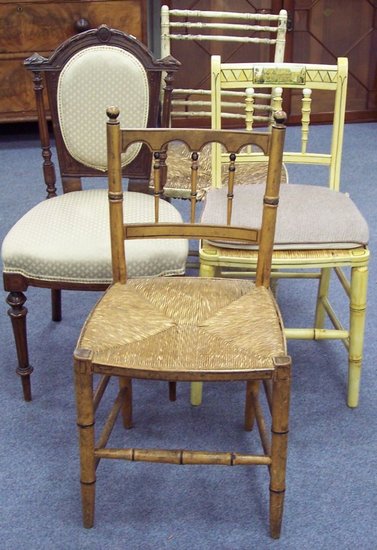 Appraisal: Three matched simulated bamboo chairs together with a Victorian salon