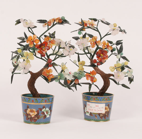 Appraisal: Pair Asian Bonsai trees in cloisonne pots Overall H