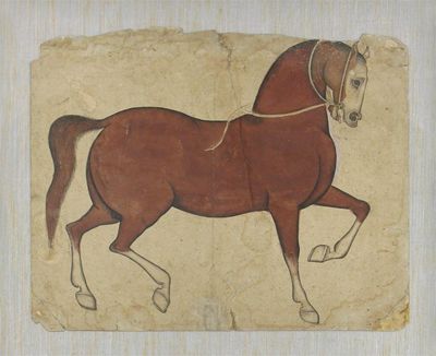 Appraisal: A Middle Eastern painting of a horse with his front