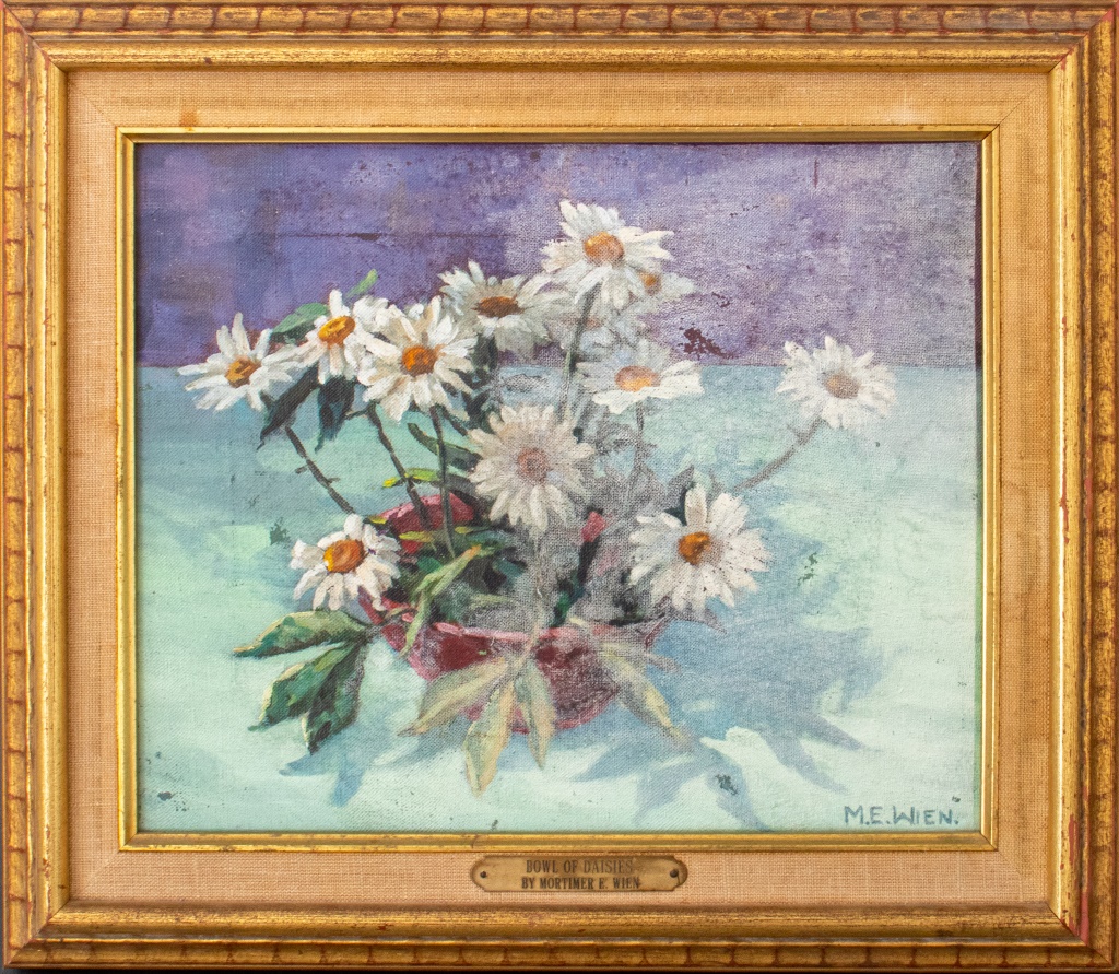 Appraisal: M E WIEN BOWL OF DAISIES OIL ON CANVAS Oil