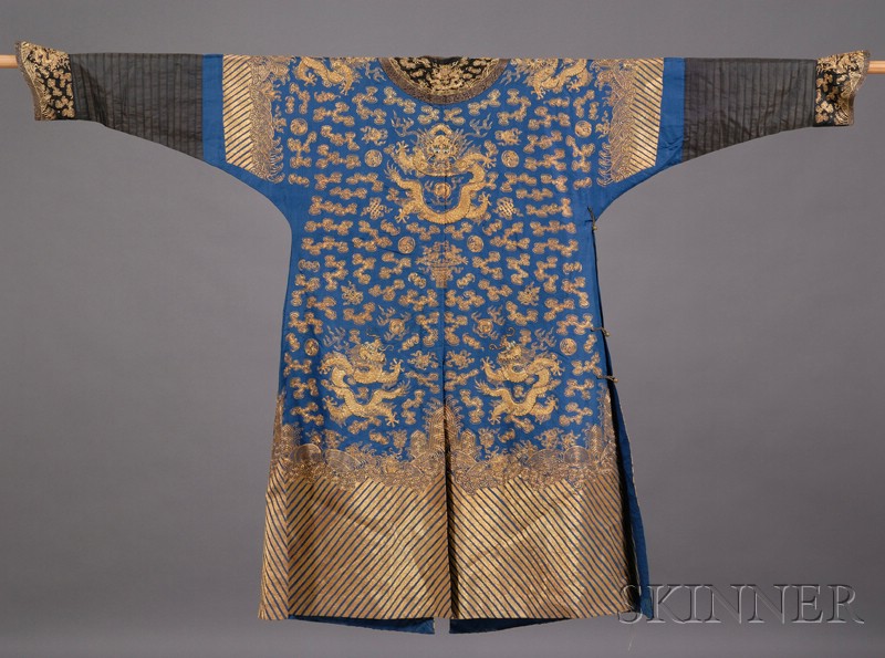 Appraisal: Dragon Robe China th century gold embroidery on a blue