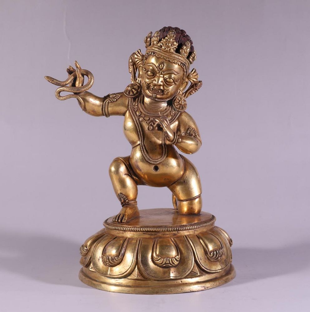 Appraisal: CHINESE BRONZE ACALANTHA BUDDHIST SCULPTURE Chinese Gilt bronze Acalantha Buddhist